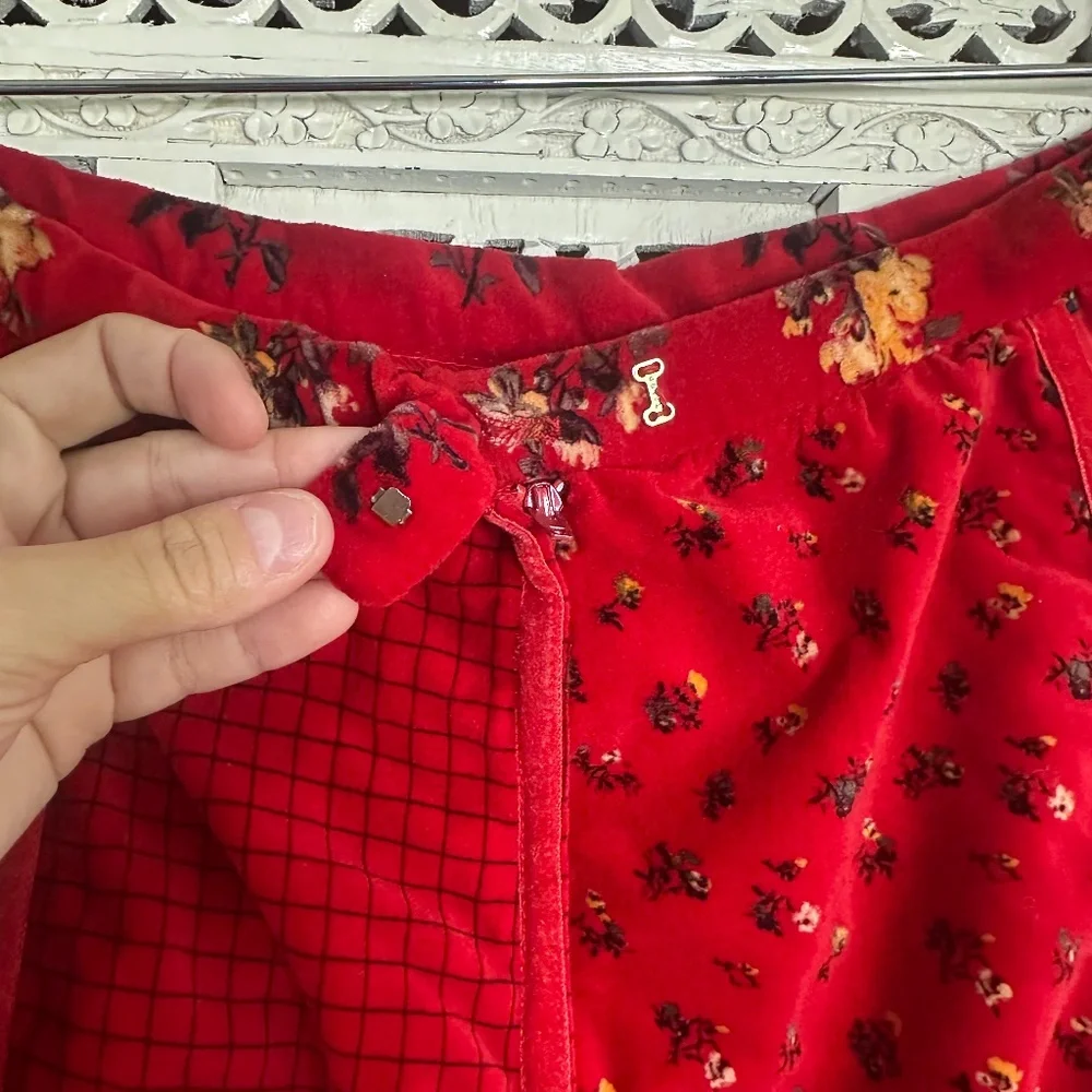 Vintage Century Boston Red‎ Holiday Floral Patchwork Velour Maxi Skirt Sz XS
